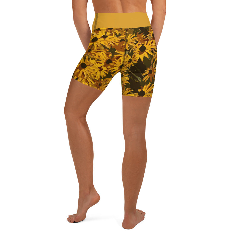 Sunflower Floral Yoga Shorts