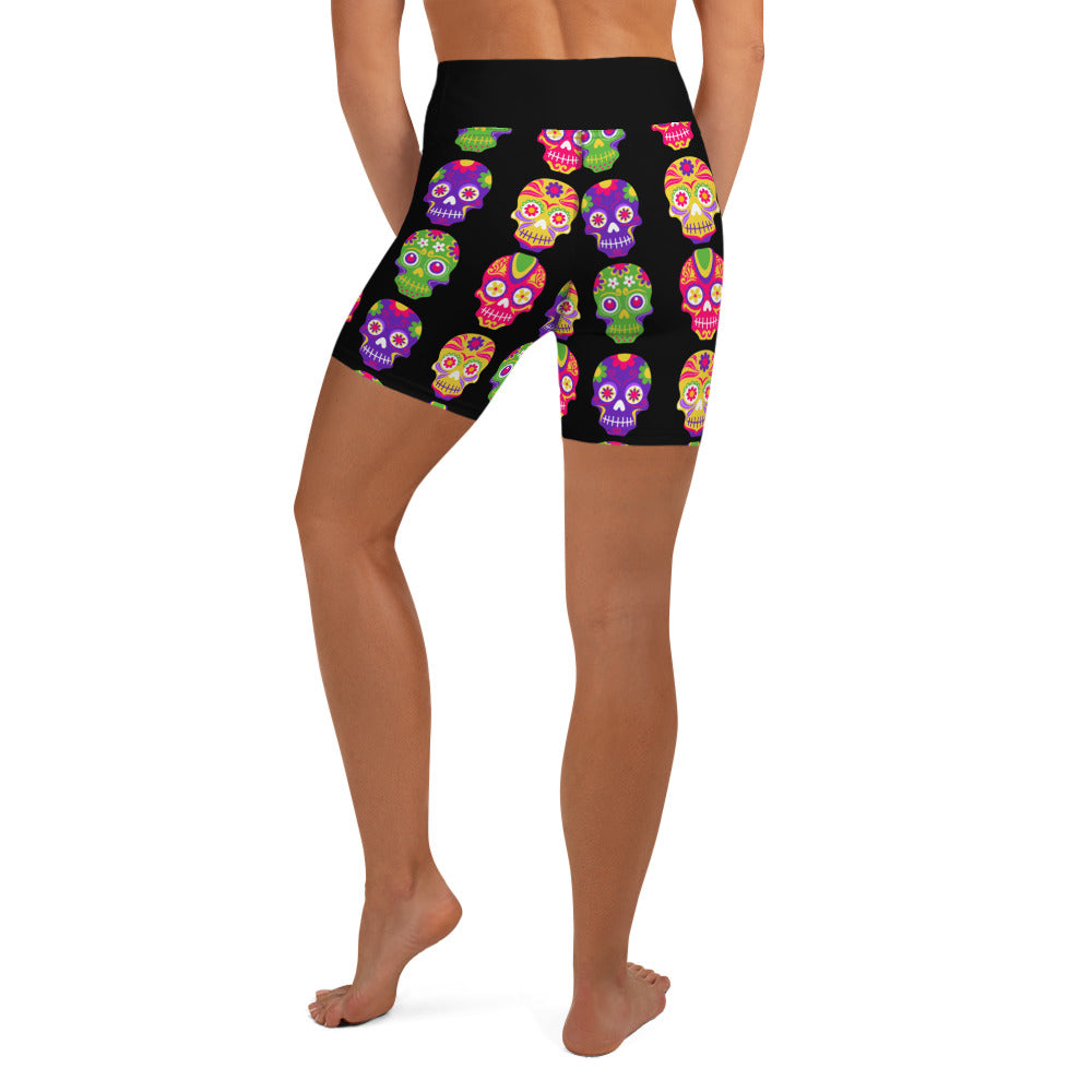 Black in Back Sugar Skulls Yoga Shorts