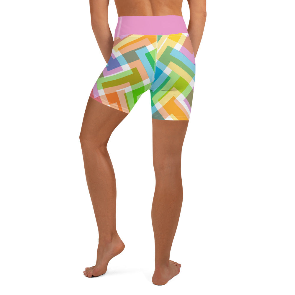 Abstract Easter Pastel Yoga Shorts