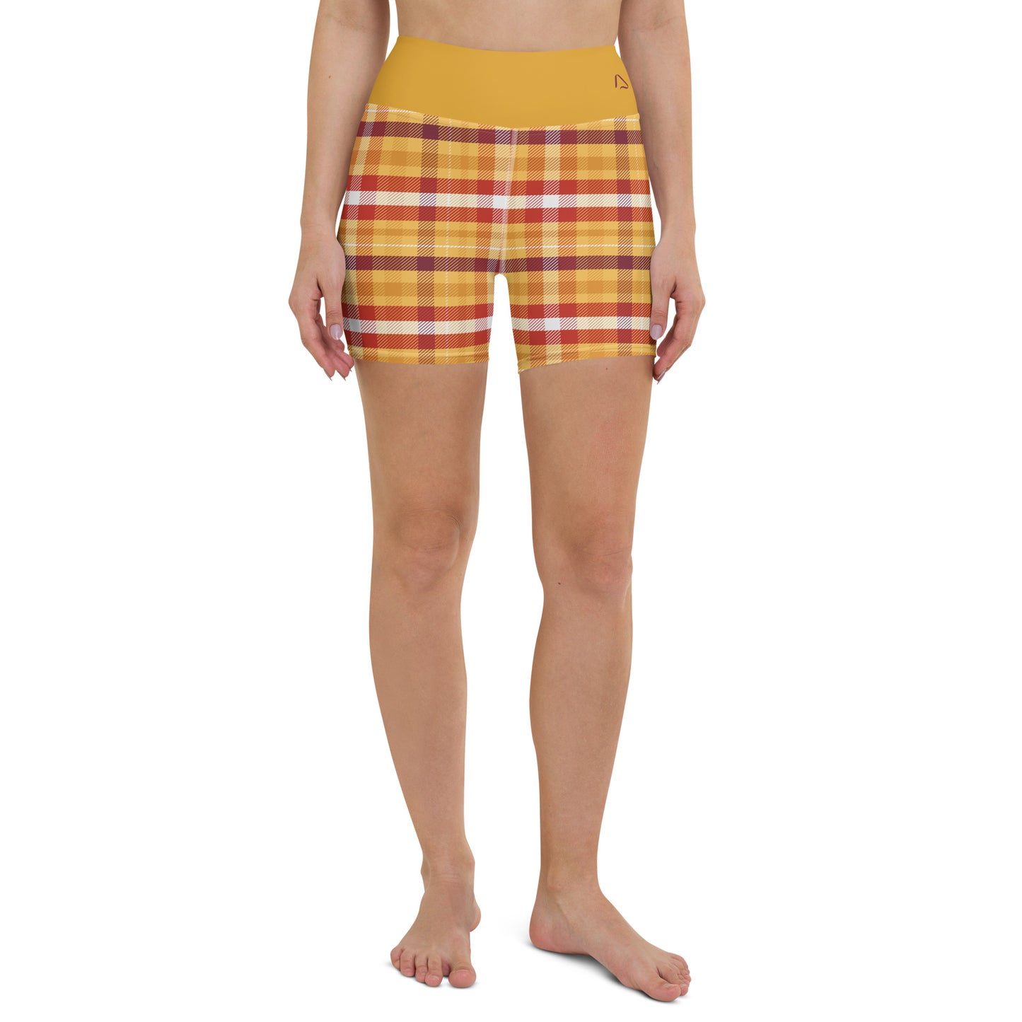 Butterscotch Pudding Plaid Yoga Shorts