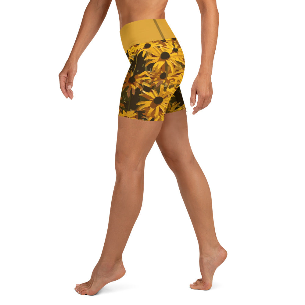 Sunflower Floral Yoga Shorts