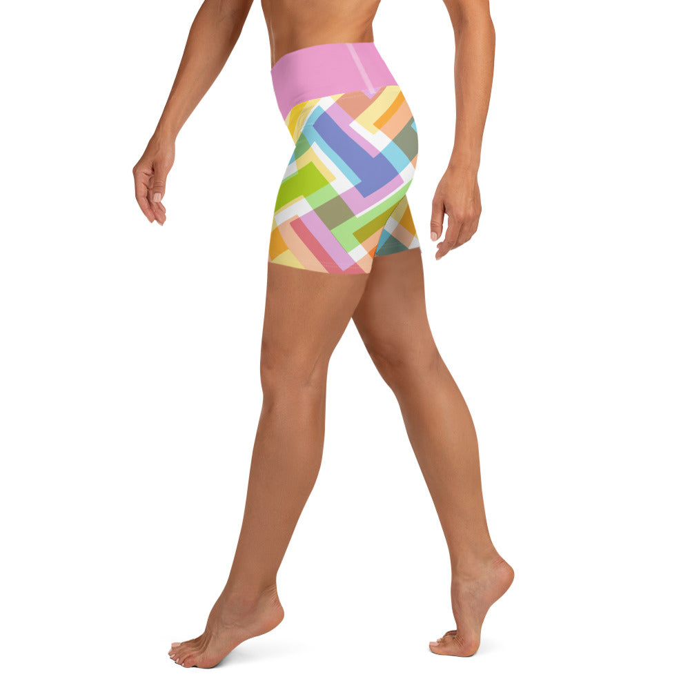 Abstract Easter Pastel Yoga Shorts