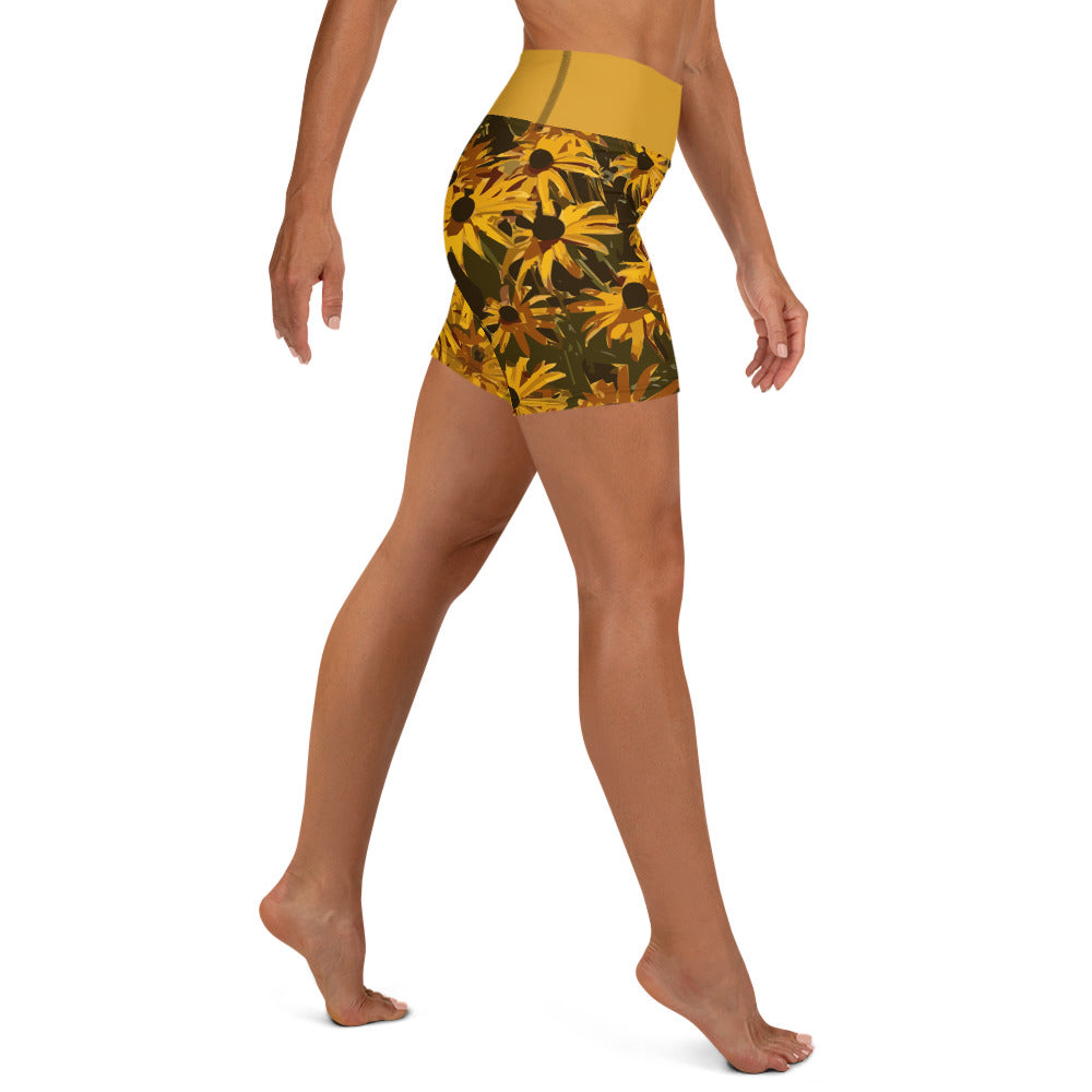 Sunflower Floral Yoga Shorts