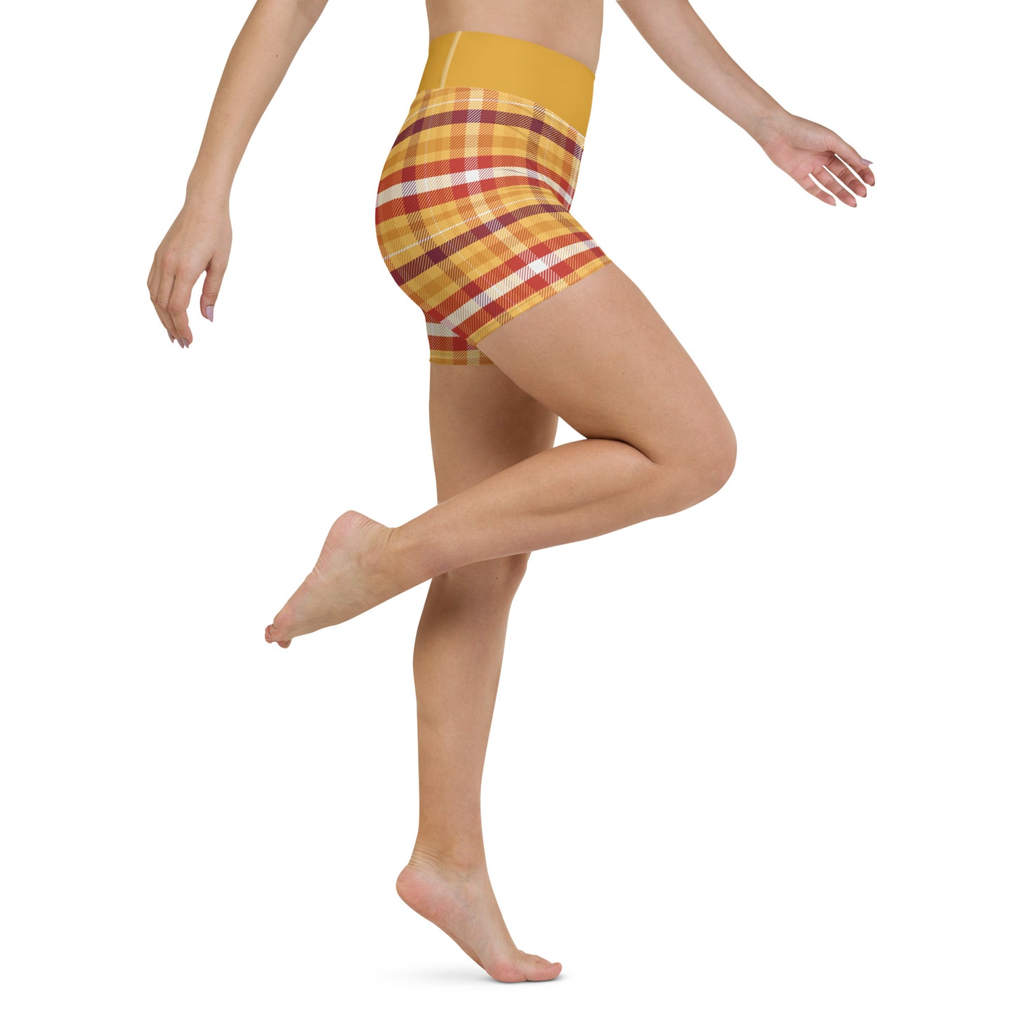 Butterscotch Pudding Plaid Yoga Shorts