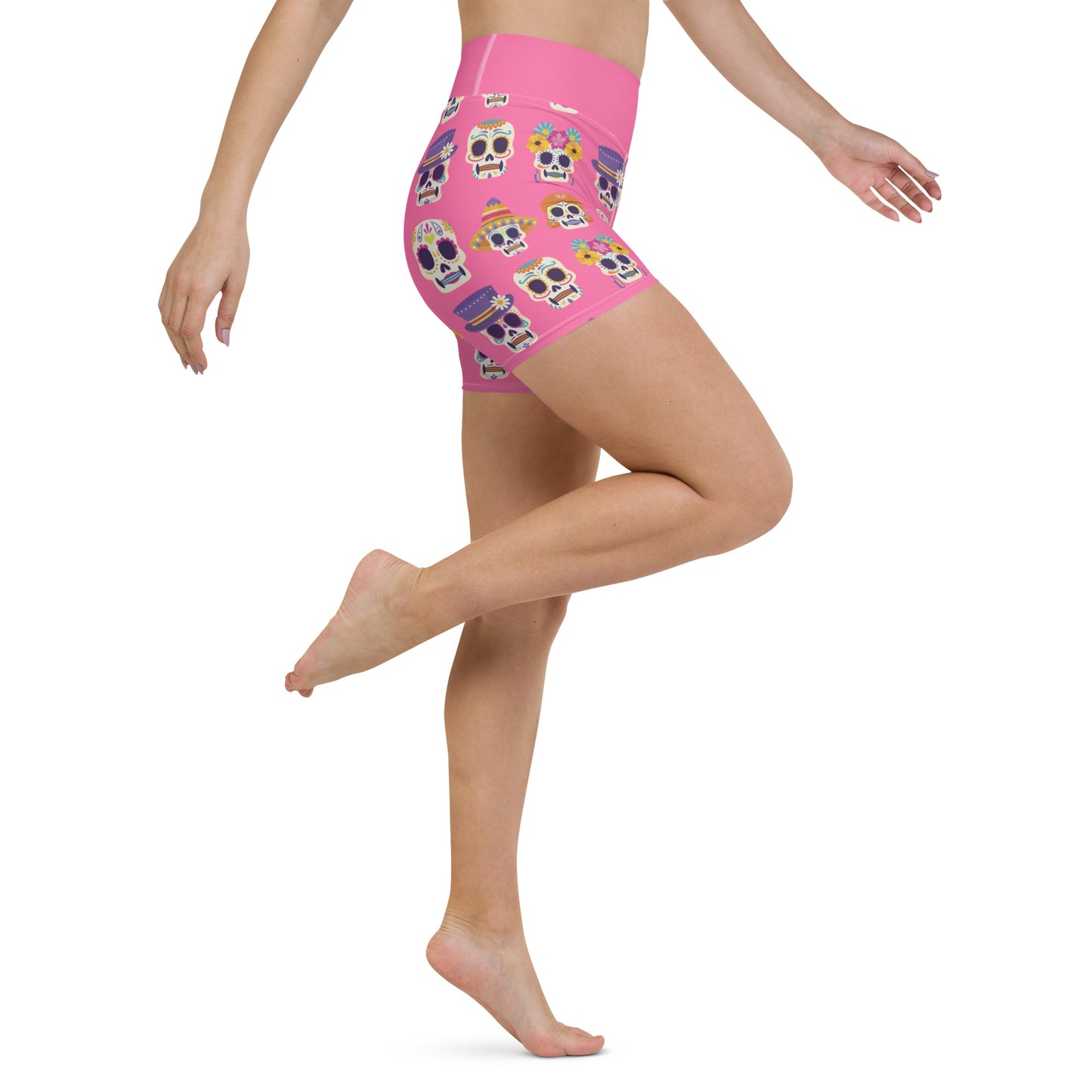 Playfully Pink Sugar Skulls Yoga Shorts