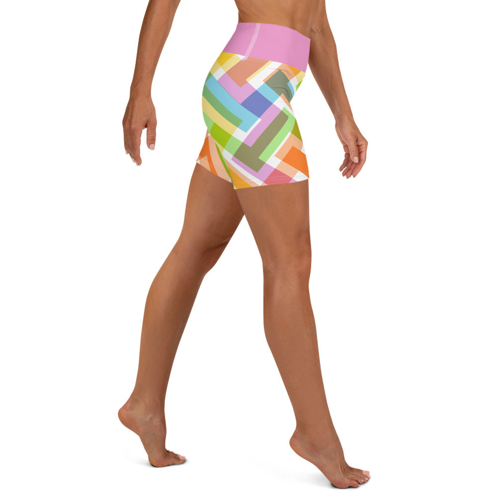 Abstract Easter Pastel Yoga Shorts